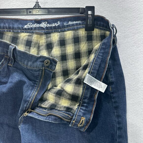 Eddie Bauer Jeans Womens 12 Flannel Lined Boyfriend Straight Leg Medium Wash - Picture 3 of 13